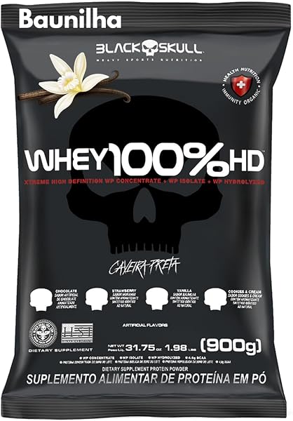 Black Skull Whey 100% HD Caveira Preta 900g Baunilha