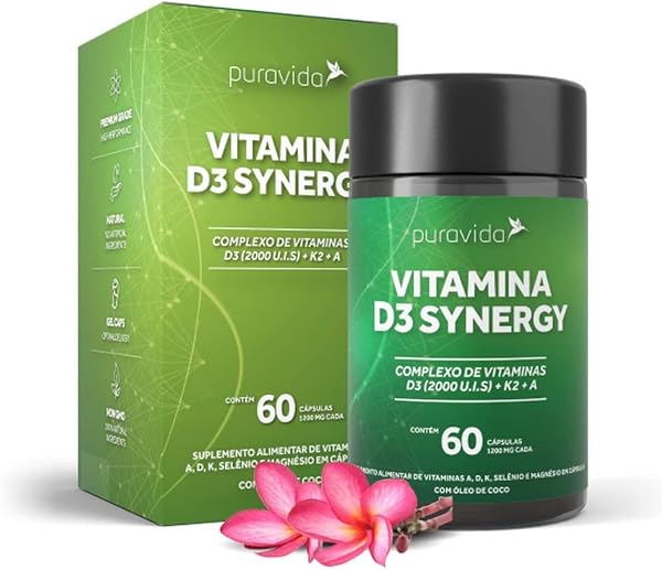 Puravida Synergy Vitamina D3 2.000UI + K2 MK7 - 60 Cápsulas