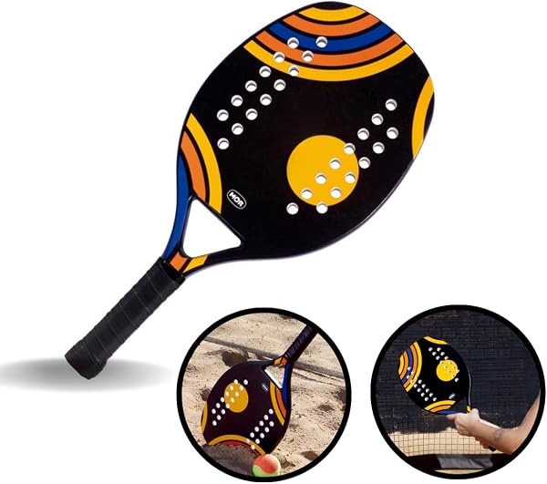 Raquete de Beach Tennis Fibra de Vidro Leve para Iniciantes (Preta)